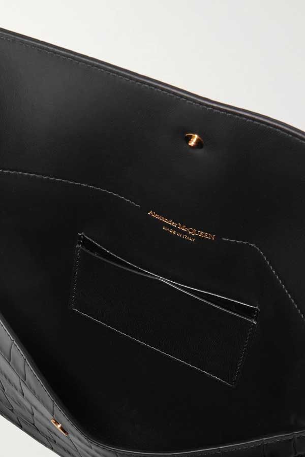 Túi Cầm Tay Alexander Mcqueen Envelope Croc-Effect Leather Pouch Black Màu Đen - 4
