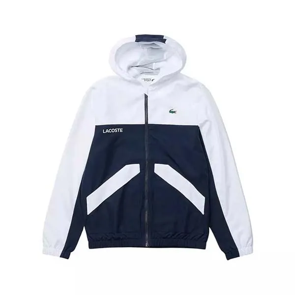 Áo Khoác Lacoste Sport Hooded Colourblock Khóa Kéo Màu Trắng Xanh Navy Size S