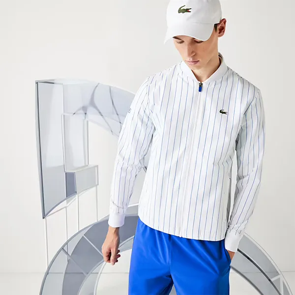 Áo Khoác Lacoste Sport x Novak Djokovic Bomber Kẻ Sọc Màu Trắng Size S