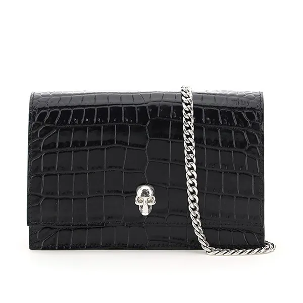 Túi Xách Alexander McQueen Skull Embossed Crossbody Bag Màu Đen
