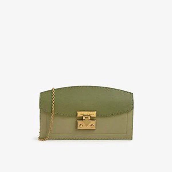 Túi Xách Nữ Charles & Keith CNK Metallic Accent Long Wallet 10840211 Màu Xanh Green