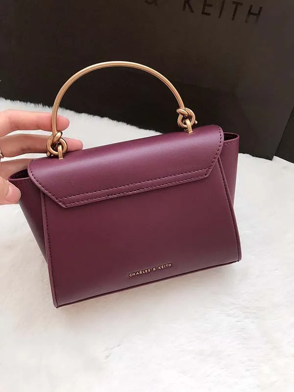 Túi Cầm Tay Nữ Charles & Keith CNK Metallic Trimmed Front Flap Bag 50270521 Red Màu Đỏ