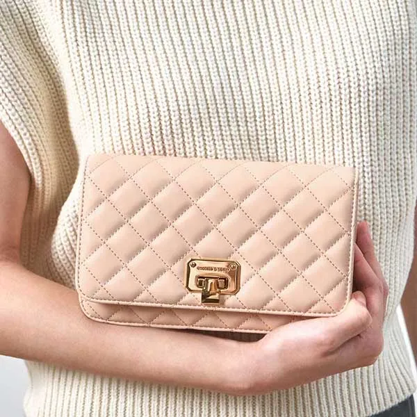 Túi Xách Nữ Charles & Keith CNK Quilted Flip Lock Clutch Nude 70160082-2 Màu Nude
