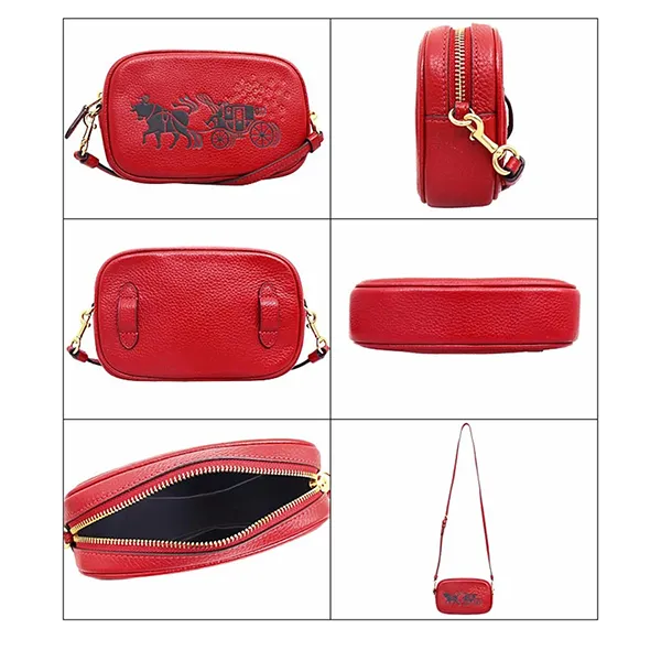 Túi Xách Coach Bright Coral Horse And Carriage Print Pebbled Leather Màu Đỏ