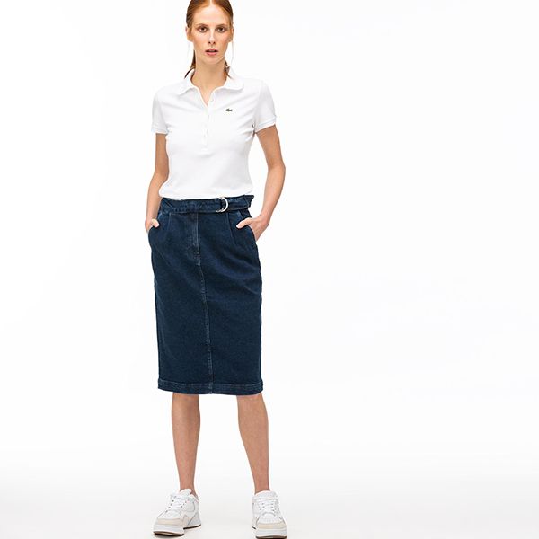 Chân Váy Bò Lacoste Women's Straight Mid-Length Denim Skirt Màu Xanh Size 38 - 3