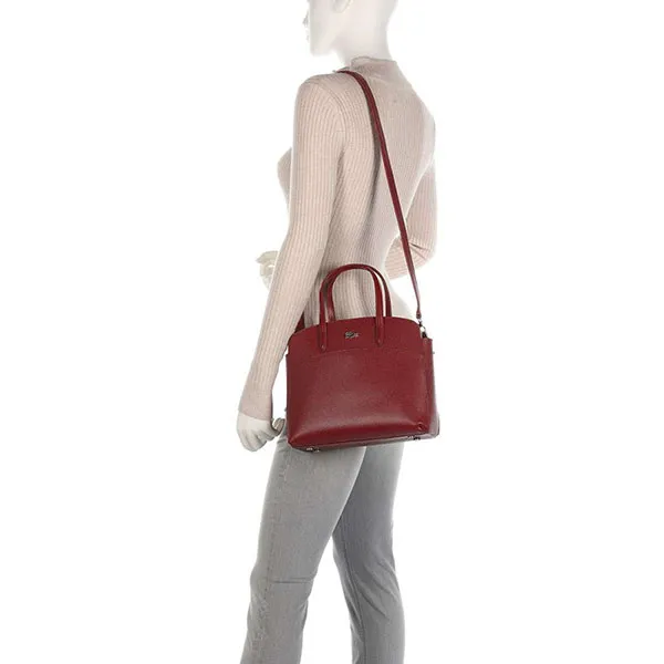 Túi Xách Lacoste Chantaco Handbag Embossed Cow Leather Bordeaux Red Màu Đỏ - Túi xách - Vua Hàng Hiệu