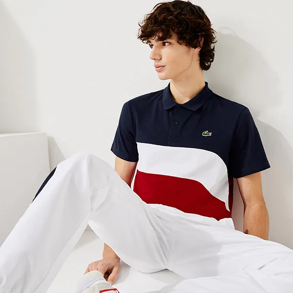 Áo Polo Lacoste Sport Ultra-Light Colourblock Tennis Polo Màu Xanh Navy - Trắng Size XS