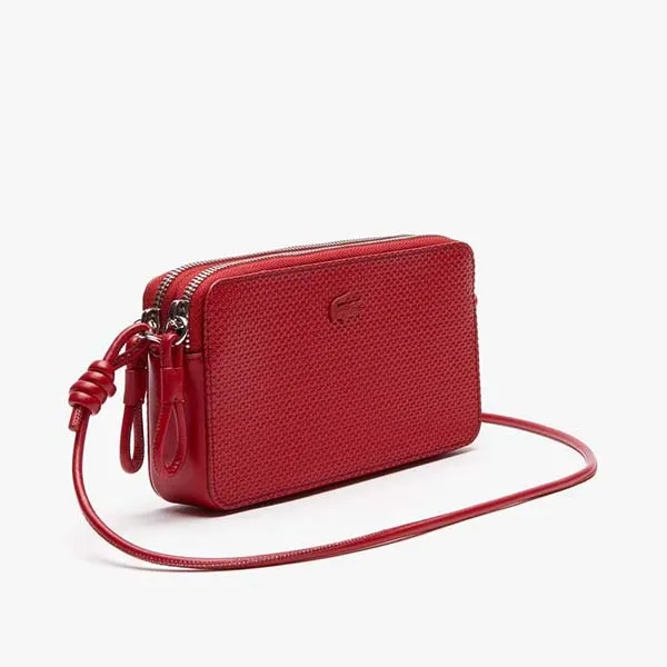 Túi Lacoste Women's Chantaco Leather Necklace Phone Wallet Màu Đỏ