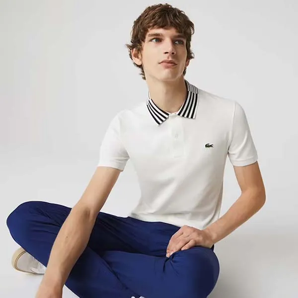 Áo Polo Lacoste De Corte Slim En Piqué Elástico Heritage Para Hombreze Màu Trắng