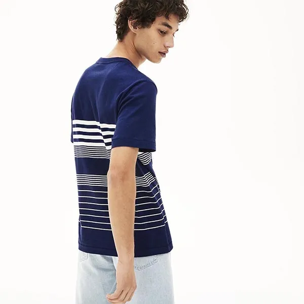 Áo Lacoste Men's Striped Linen And Cotton Crew Neck T-Shirt Màu Xanh Navy