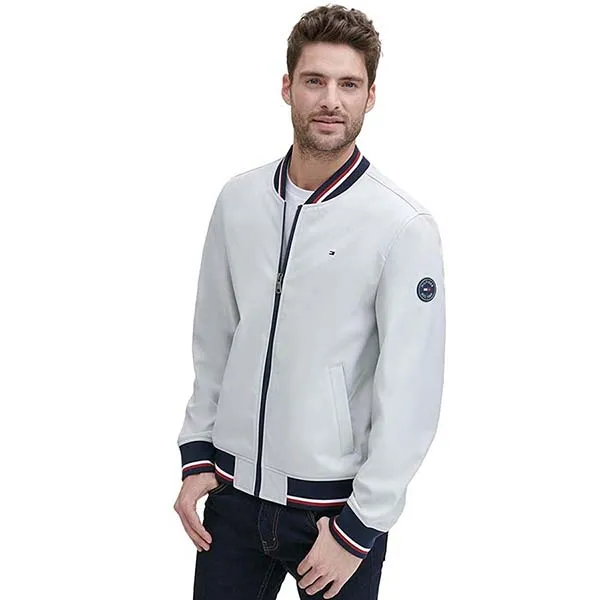 Áo Tommy Hilfiger Men's Lightweight Varsity Rib Knit Bomber Jacket Màu Xám Nhạt Size S