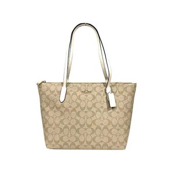Túi Tote Coach Bolso Original De PVC Con Cremallera Light Khaki Chalk Màu Vàng - Túi xách - Vua Hàng Hiệu