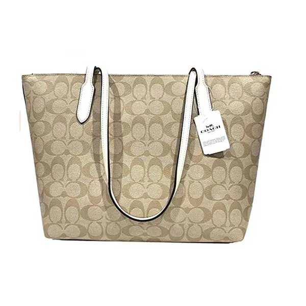Túi Tote Coach Bolso Original De PVC Con Cremallera Light Khaki Chalk Màu Vàng - Túi xách - Vua Hàng Hiệu