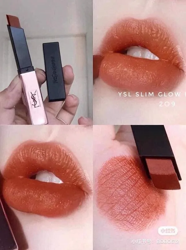 Son Yves Saint Laurent YSL Rouge Pur Couture The Slim Glow Matte 209 Furtive Caramel Màu Cam Đất