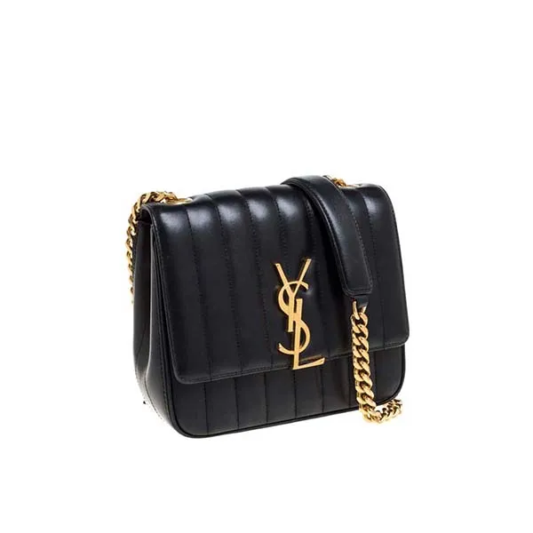 Túi Đeo Chéo Nữ Yves Saint Laurent YSL Black Quilted Leather Small Vicky Crossbody Flap Bag Màu Đen - Túi xách - Vua Hàng Hiệu