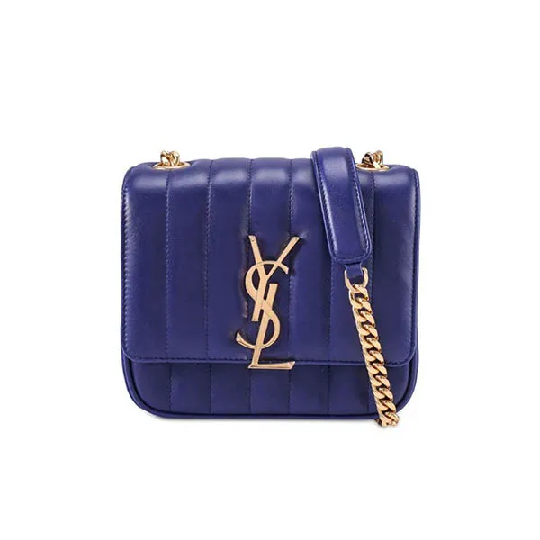 Túi Đeo Chéo Nữ Yves Saint Laurent YSL Blue Quilted Leather Small Vicky Crossbody Flap Bag Màu Xanh Blue - Túi xách - Vua Hàng Hiệu