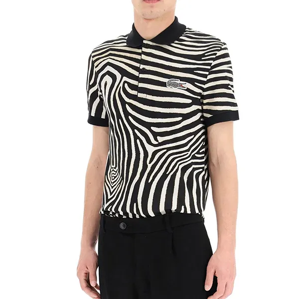 Áo Polo Lacoste X National Geographic Short Sleeve Polo Shirt With Zebra Print Màu Đen Trắng Size XS