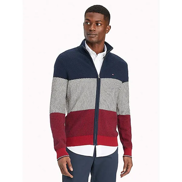 Áo Khoác Len Tommy Hilfiger Essential Organic Cotton Colorblock Zip Cardigan Size XS
