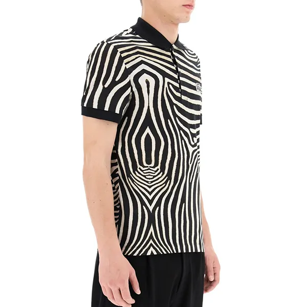 Áo Polo Lacoste X National Geographic Short Sleeve Polo Shirt With Zebra Print Màu Đen Trắng Size XS