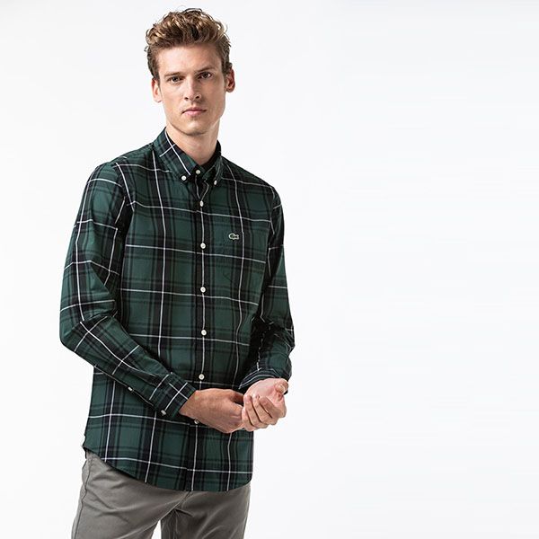 Áo Sơ Mi Lacoste Men's Regular Fit Stretch Cotton Poplin Checkered Shirt Màu Xanh Green - 4