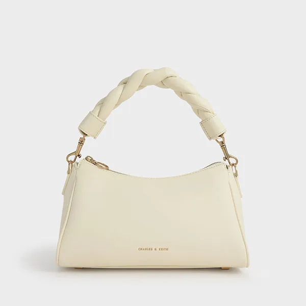 Túi Cầm Tay Nữ Charles & Keith CNK Braided Handle Bag Chalk Màu Trắng