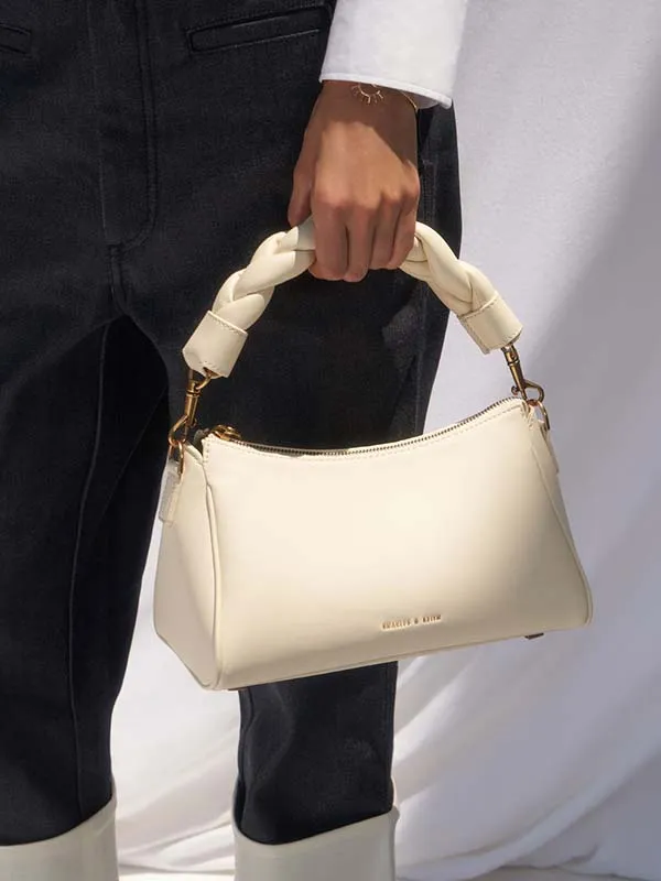 Túi Cầm Tay Nữ Charles & Keith CNK Braided Handle Bag Chalk Màu Trắng