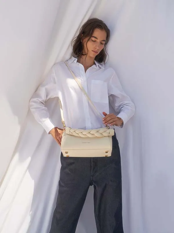 Túi Cầm Tay Nữ Charles & Keith CNK Braided Handle Bag Chalk Màu Trắng