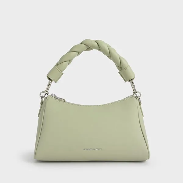 Túi Cầm Tay Nữ Charles & Keith CNK Braided Handle Bag Sage Green Màu Xanh Green