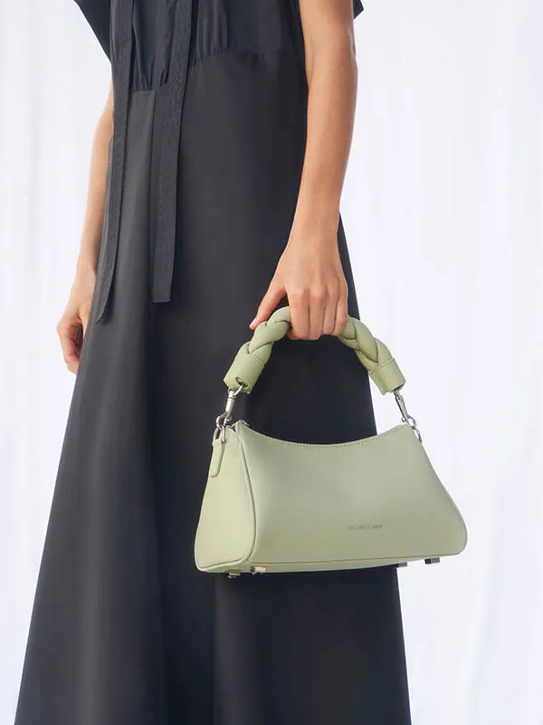 Túi Cầm Tay Nữ Charles & Keith CNK Braided Handle Bag Sage Green Màu Xanh Green