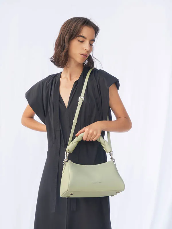 Túi Cầm Tay Nữ Charles & Keith CNK Braided Handle Bag Sage Green Màu Xanh Green