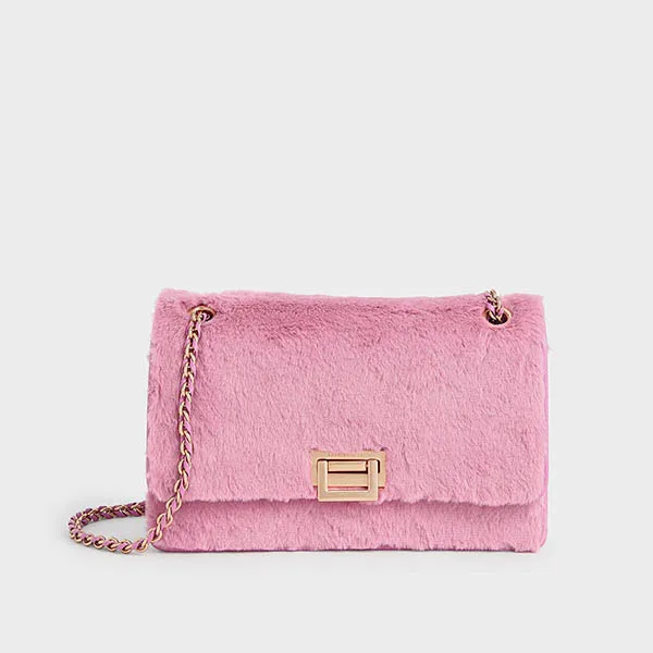 Túi Xách Nữ Charles & Keith CNK Textured Chain Shoulder Bag Pink CK2-20840440-9 Màu Hồng