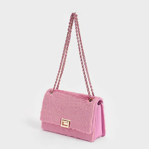 Túi Xách Nữ Charles & Keith CNK Textured Chain Shoulder Bag Pink CK2-20840440-9 Màu Hồng