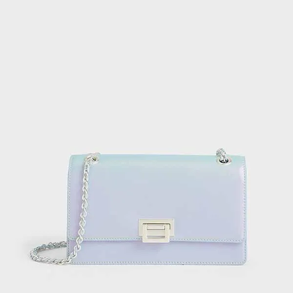 Túi Xách Nữ Charles & Keith CNK Chain Shoulder Bag Peacock CK2-20840440-9 Màu Xanh Bạc