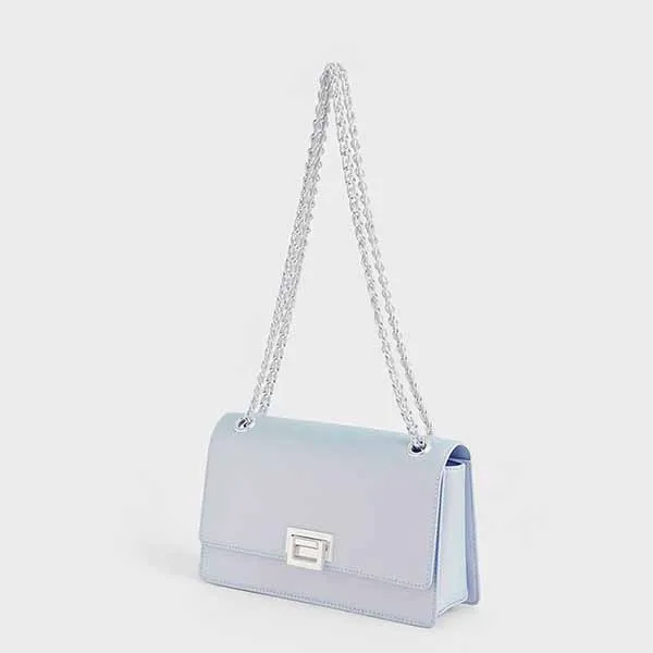 Túi Xách Nữ Charles & Keith CNK Chain Shoulder Bag Peacock CK2-20840440-9 Màu Xanh Bạc