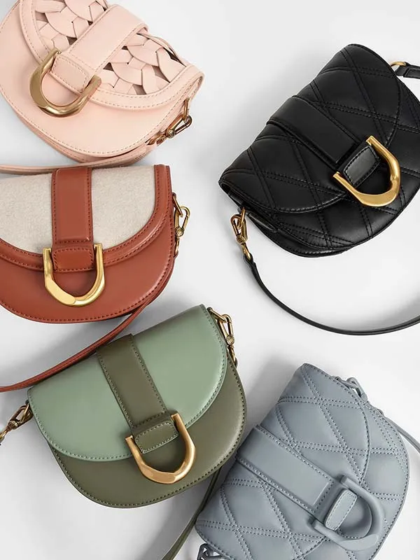 Túi Xách Nữ Charles & Keith CNK Mini Gabine Quilted Saddle Bag - Steel Blue 80781629-2 Màu Xanh Blue