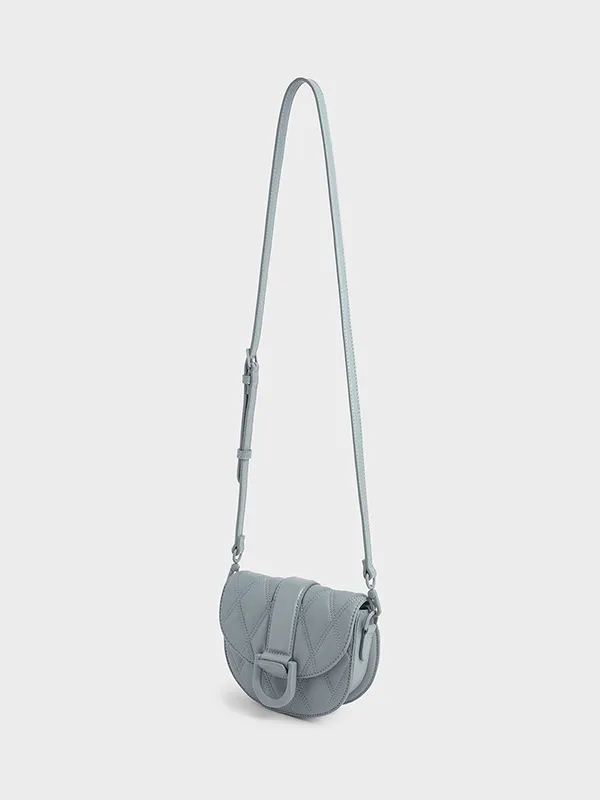 Túi Xách Nữ Charles & Keith CNK Mini Gabine Quilted Saddle Bag - Steel Blue 80781629-2 Màu Xanh Blue