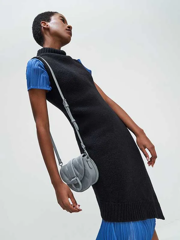 Túi Xách Nữ Charles & Keith CNK Mini Gabine Quilted Saddle Bag - Steel Blue 80781629-2 Màu Xanh Blue