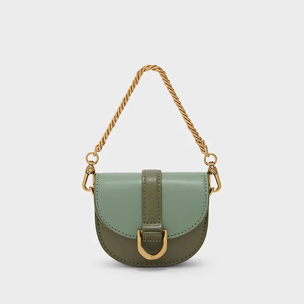 Túi Xách Nữ Charles & Keith CNK Micro Gabine Two-Tone Saddle Bag​ Olive 80781630 Màu Xanh Olive