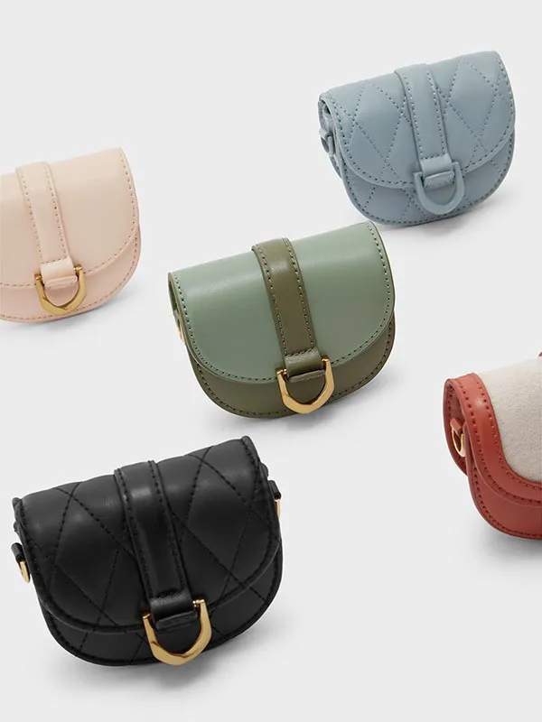 Túi Xách Nữ Charles & Keith CNK Micro Gabine Two-Tone Saddle Bag​ Olive 80781630 Màu Xanh Olive