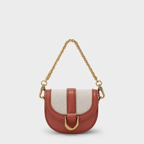 Túi Xách Nữ Charles & Keith CNK Micro Gabine Two-Tone Saddle Bag​ Brick 80781630 Màu Cam Gạch