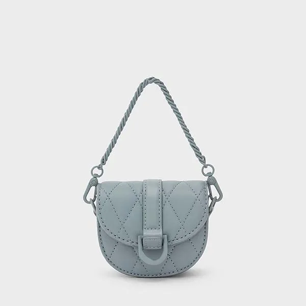 Túi Xách Nữ Charles & Keith CNK Micro Gabine Two-Tone Saddle Bag​ Steel Blue 80781630 Màu Xanh Blue