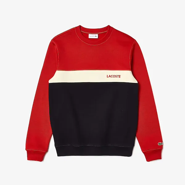 Áo Nỉ Lacoste Men’s Colorblock Piqué Printed Logo Sweatshirt Màu Đỏ/Trắng/Xanh Navy Size S