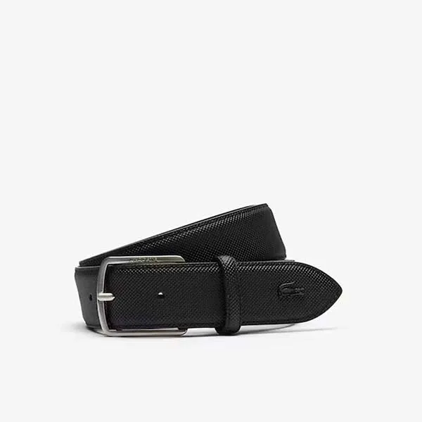 Thắt Lưng lacoste Men's Engraved Buckle Piqué Canvas Belt Màu Đen
