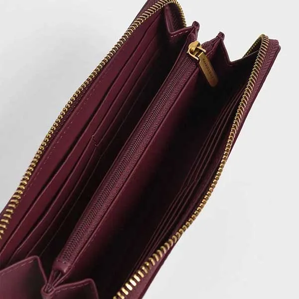 Ví Cầm Tay Nữ Charles & Keith CNK Croc-Effect Mini Long Wallet Ck6-10770512-1 Màu Đỏ Mận
