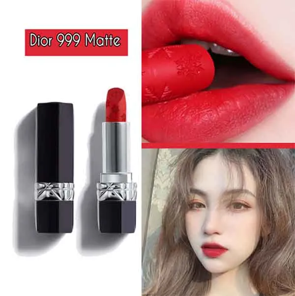 Son Dior Rouge 999 Golden Nights Xmas Matte Phiên Bản Bông Tuyết Màu Đỏ Thuần