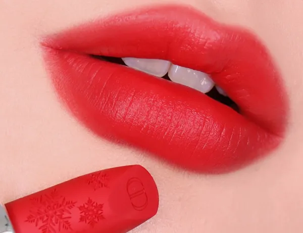 Son Dior Rouge 999 Golden Nights Xmas Matte Phiên Bản Bông Tuyết Màu Đỏ Thuần