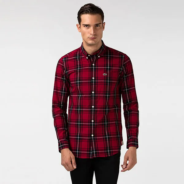 Áo Sơ Mi Lacoste Men's Erkek Slim Fit Ekose Desenli Bordo Gomlek Màu Đỏ Size 38
