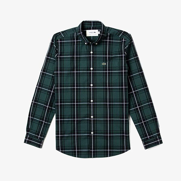 Áo Sơ Mi Lacoste Men's Regular Fit Stretch Cotton Poplin Checkered Shirt Màu Xanh Green - 3