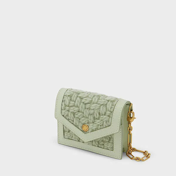 Ví Nữ Charles & Keith CNK Tweed Chain Link Card Holder Mint Green CK6-51200016