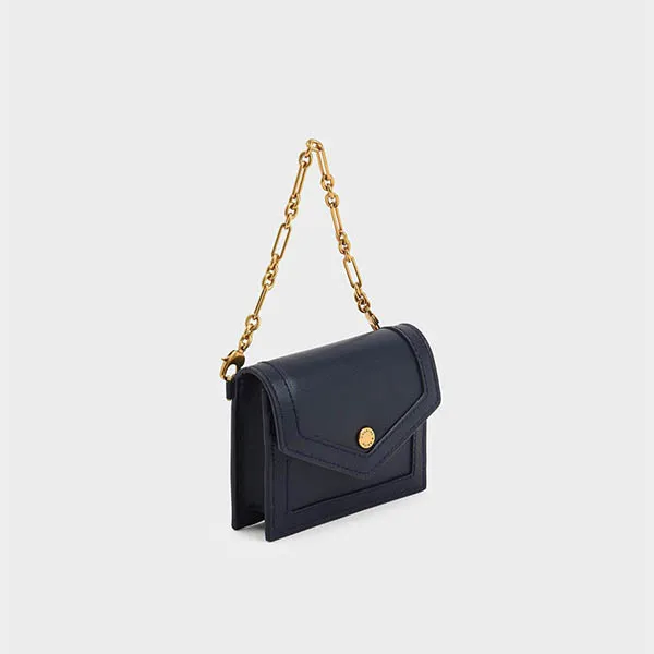 Ví Nữ Charles & Keith CNK Chain Link Card Holder Navy 51200016